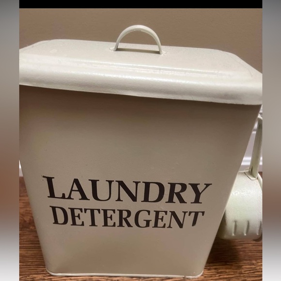 Vintage Style Laundry Detergent Container Scoop Powder Laundry Soap Tin Canister - Picture 7 of 8